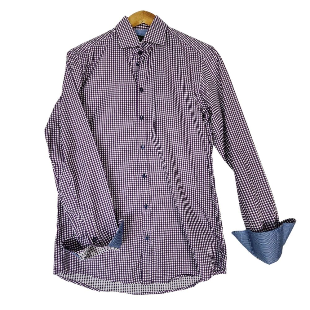 Sand Copenhagen Shirt Mens Sz 15 (EU 38) Check Purple White Contrast Cuffs